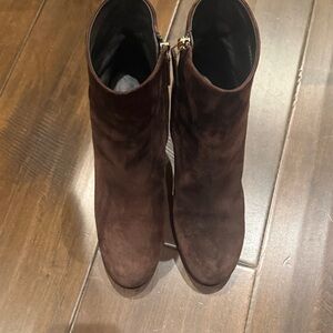 CHANEL Dark Brown Suede Ankle Boots